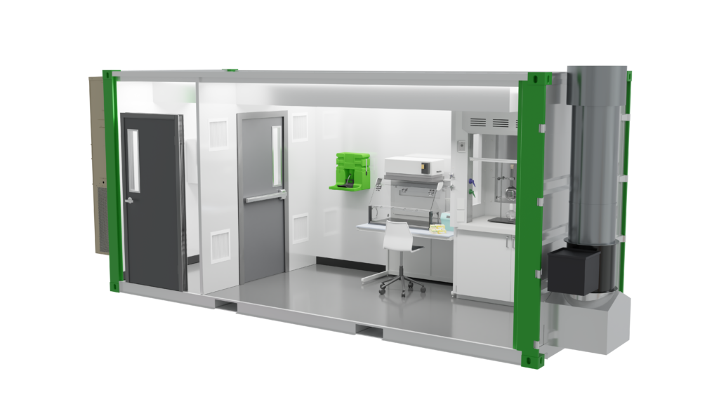 Right side view of 8x20 modular cleanroom unit