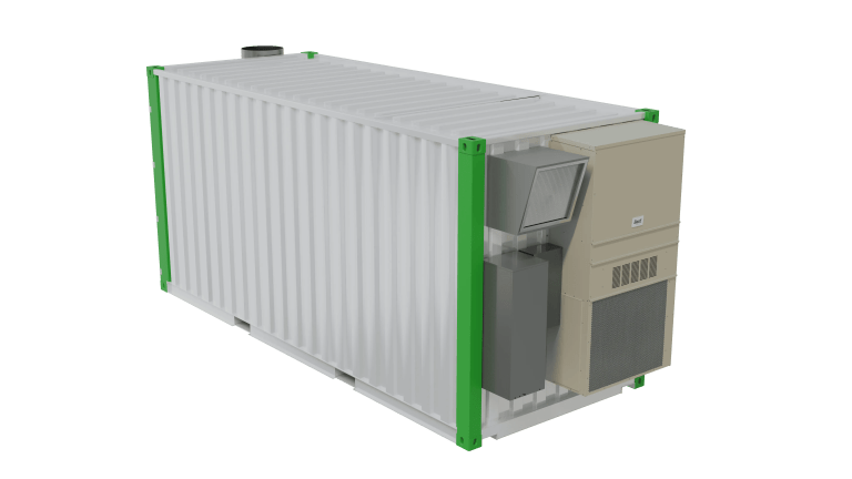 Angled rear view of 8x20 modular cleanroom unit