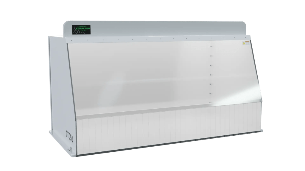 DTC Series ducted fume hood with 24'x50' dimensions, featuring heavy-duty construction and clear plexiglass viewing window