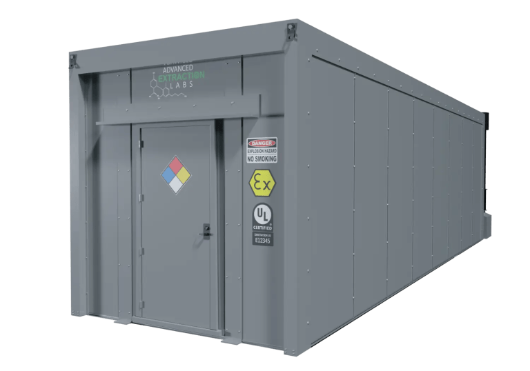 Exterior view of blast-resistant building with fire-rated construction for industrial safety applications