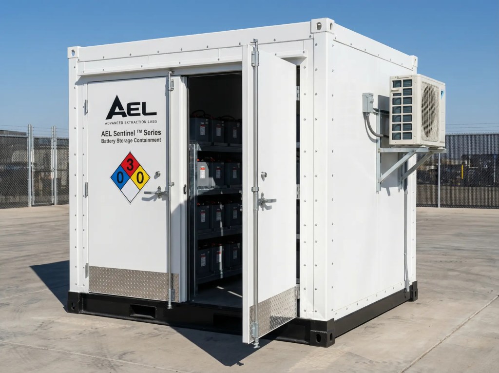 AEL Sentinel lithium battery storage container — UL-certified BESS enclosure
